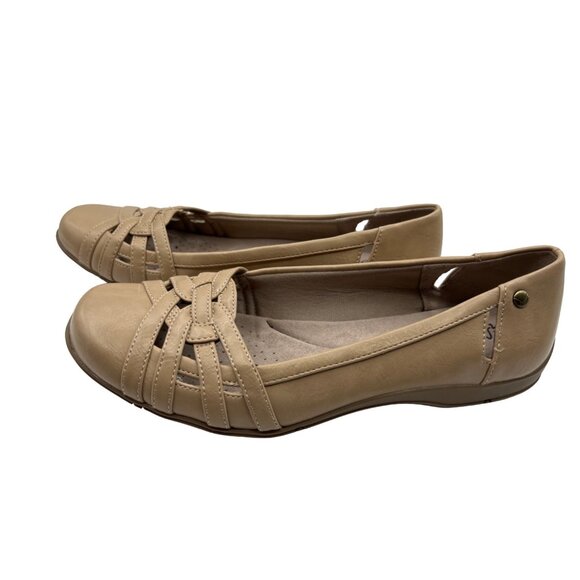 LIFE STRIDE Slip-On Shoe 9M Taupe Soft System Faux Leather Flats Shoe Breathable - Picture 1 of 6